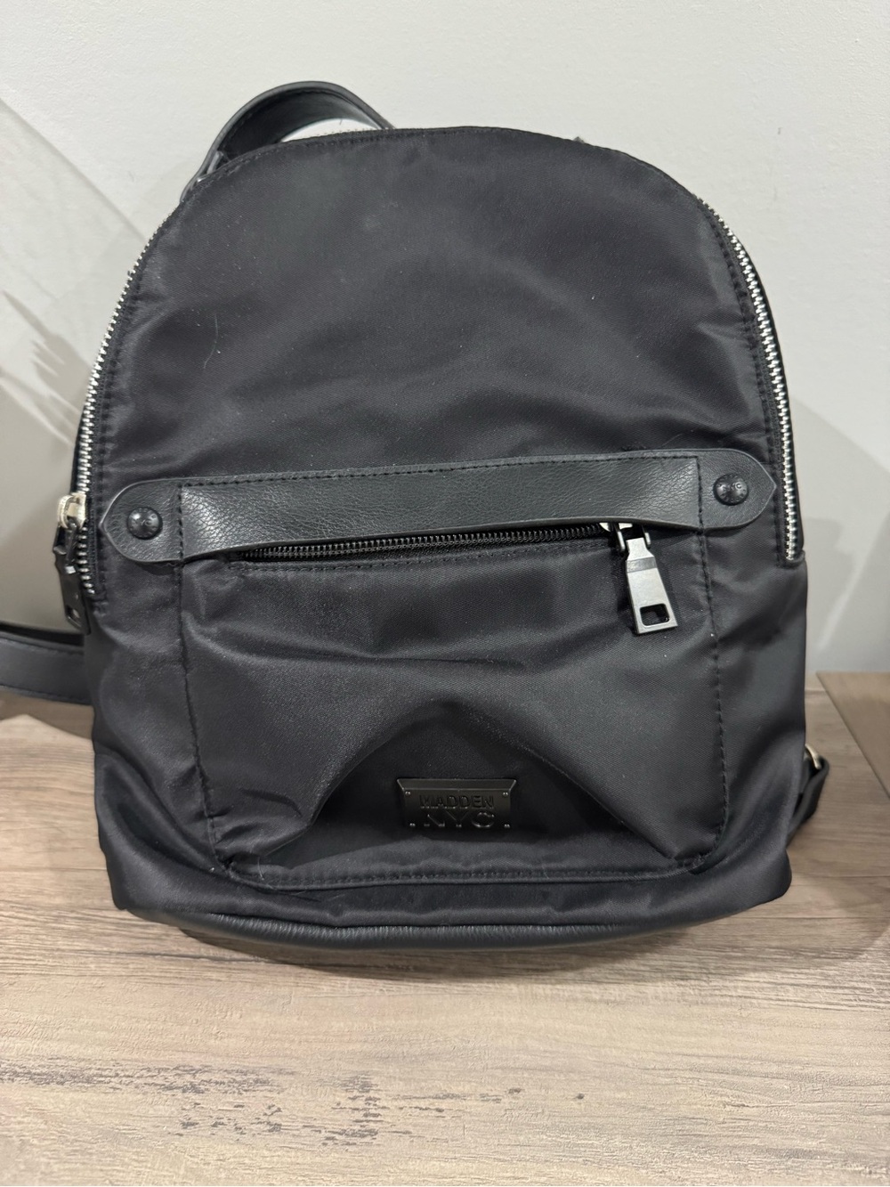 Steve Madden Black Nylon Backpack with Leather Trim